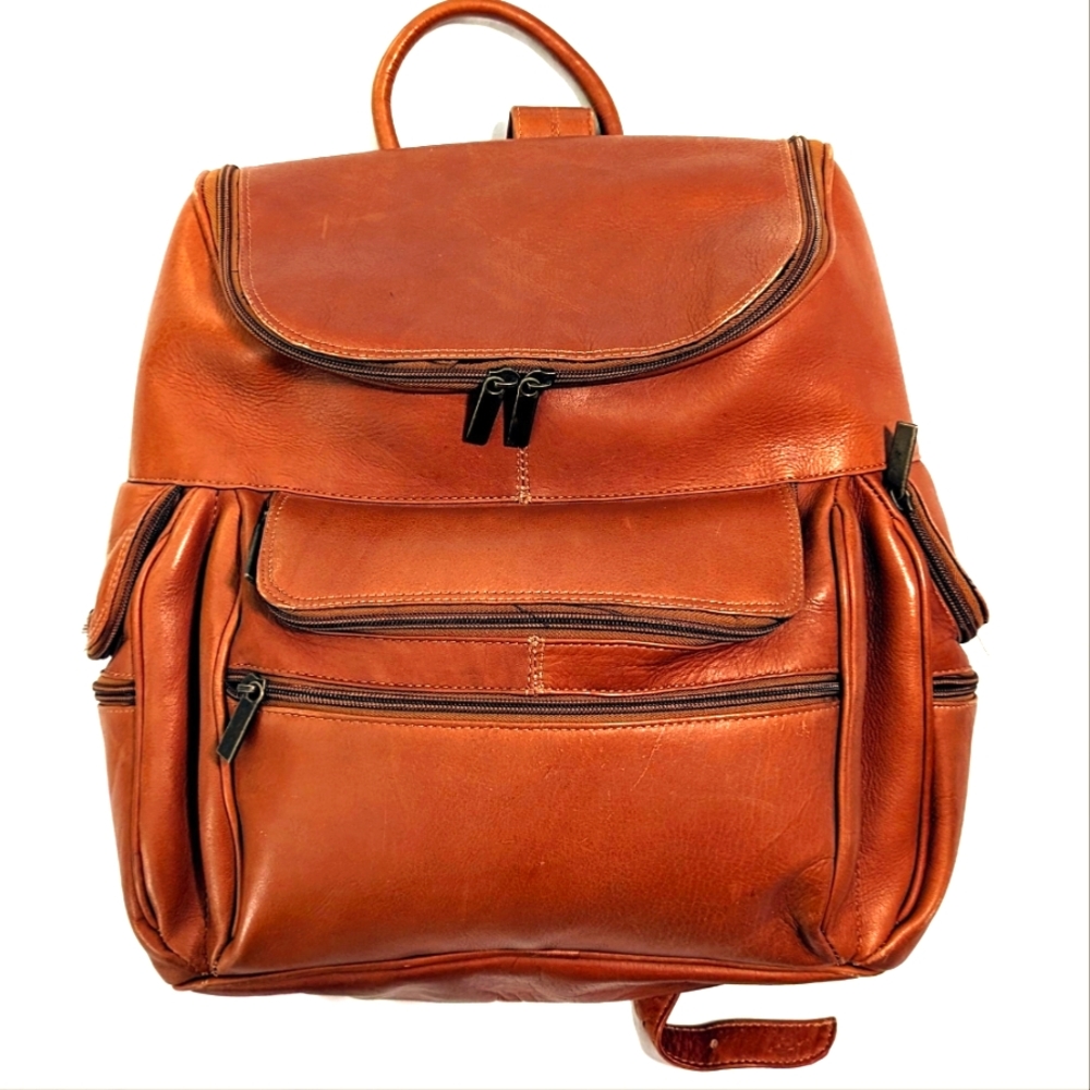 Genuine Full-Grain Colombian Leather Laptop Backpack – Fits 15″ Multiple Pockets